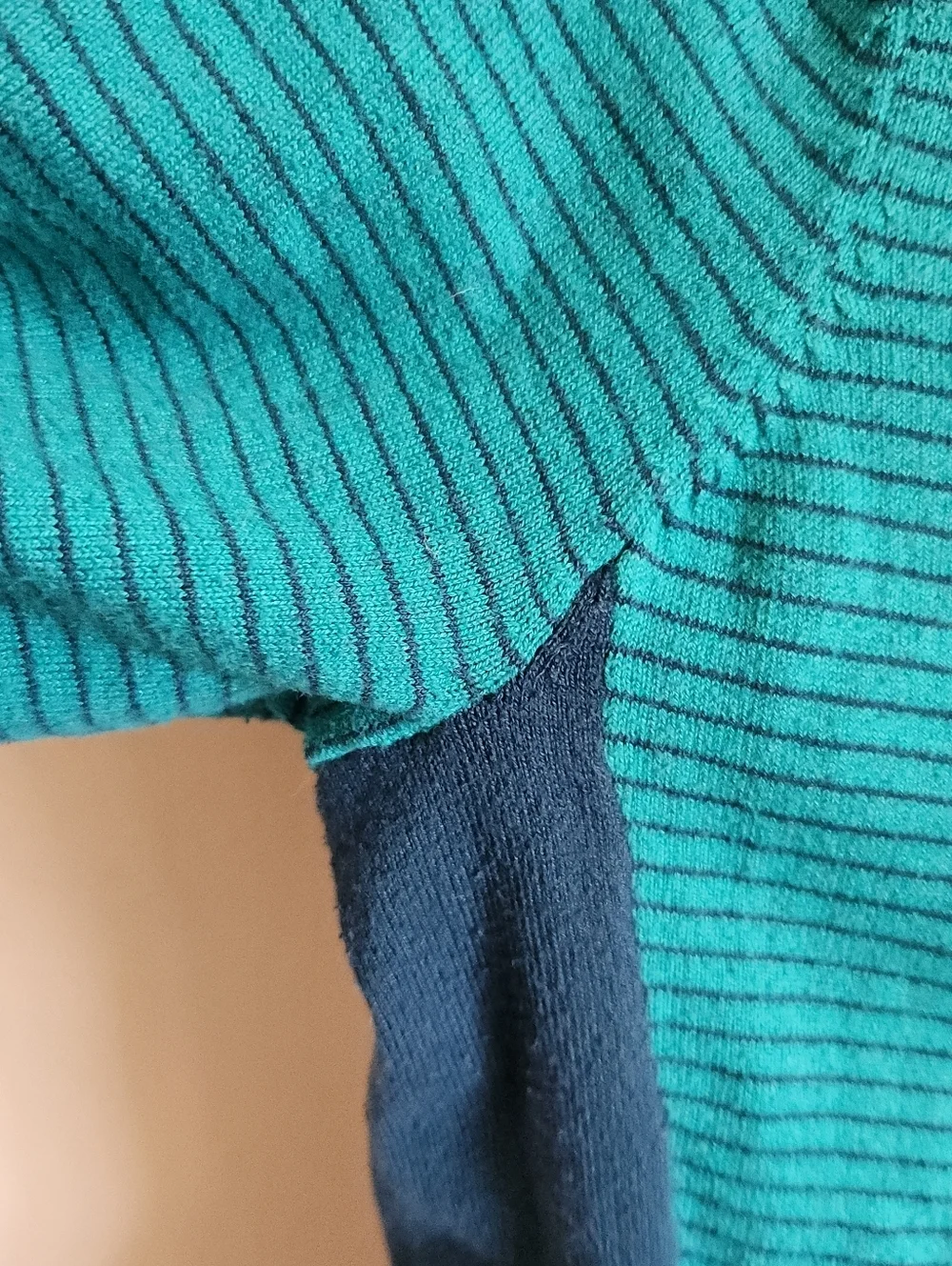 Duluth Trading Co Teal Striped Hooded Pullover Long Sleeve Sweatshirt Navy Mediu